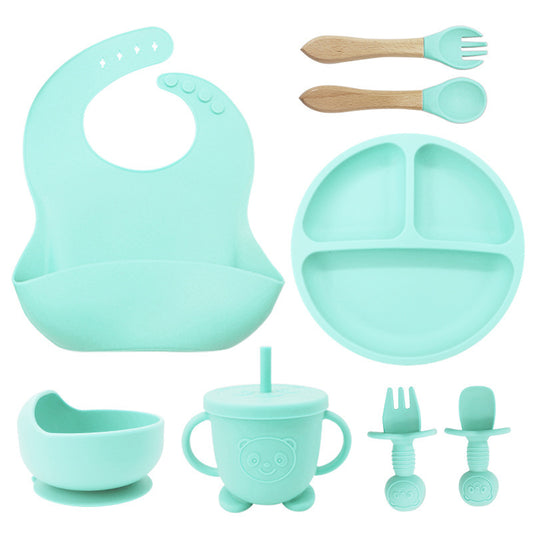 8PCS Silicone Baby Dining Set - Plates, Training Suction Bowl, Divided Baby Dinnerware